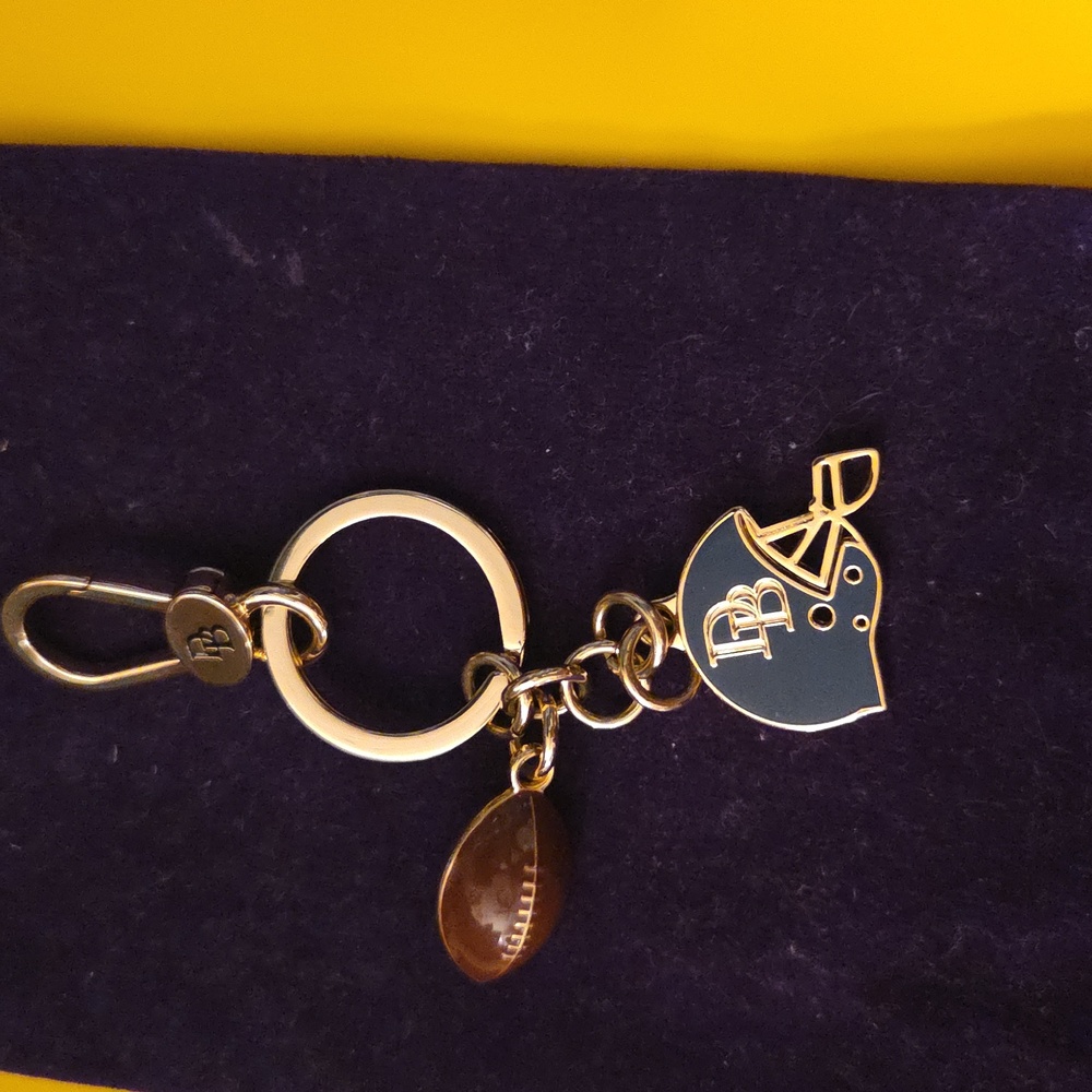 B-NEW: Dooney & Bourke Gold and Blue Keychain with Football Charm - Picture 4 of 13